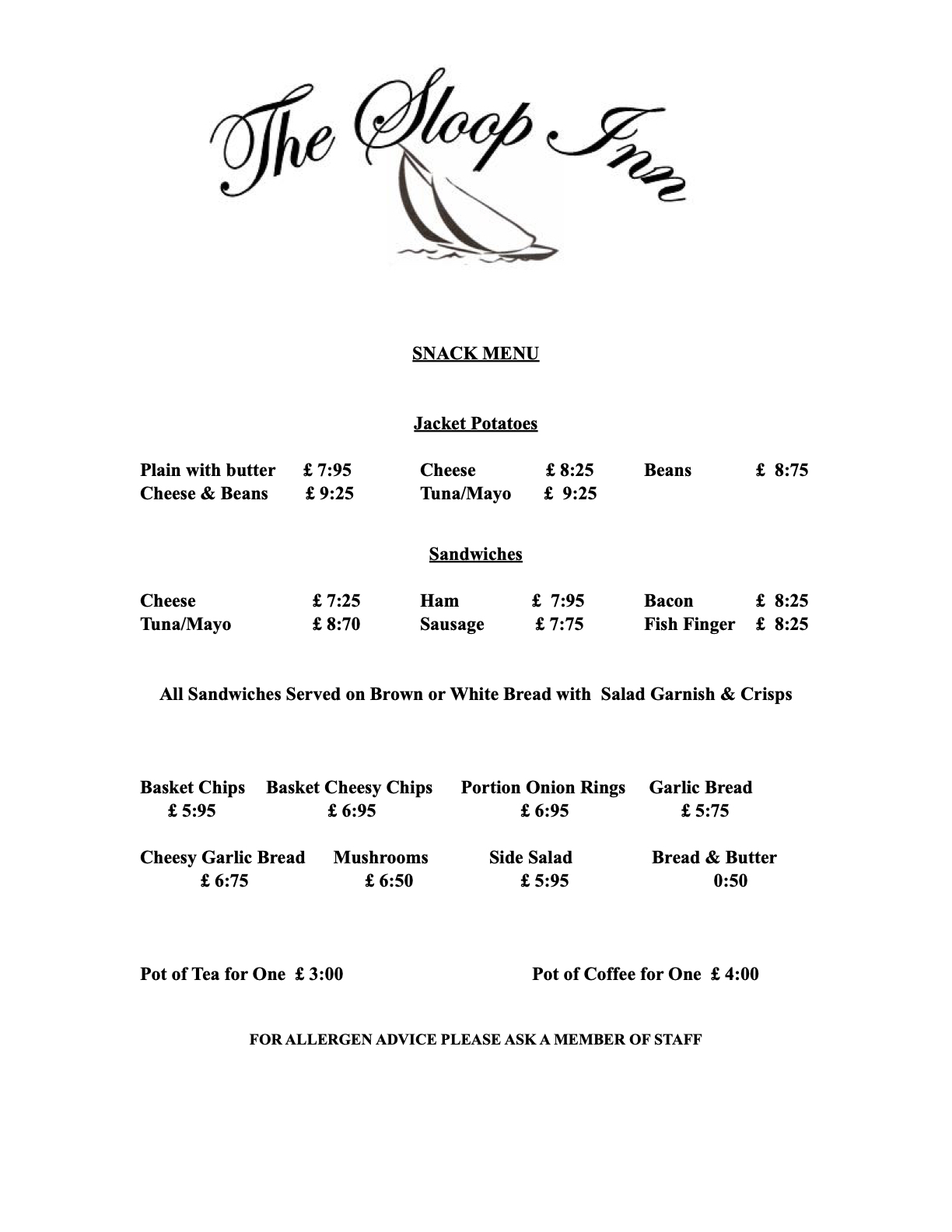 Restuarant menu page 3